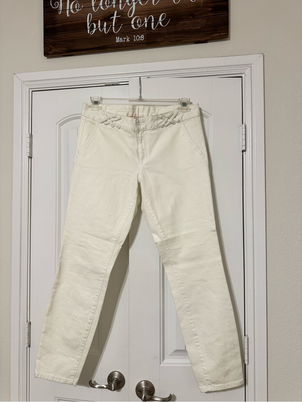 Tory Burch Super Stonewashed White Ankle Skinny Jeans